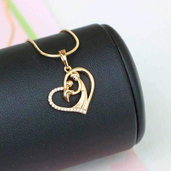 "Rose Gold Mother and Child Heart Pendant with Sparkling Detail, XPPT1327 - Picture 5 of 13